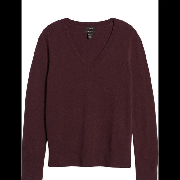 Halogen pure 100% cashmere V neck sweater size XS, burgundy NWT - Picture 2 of 13